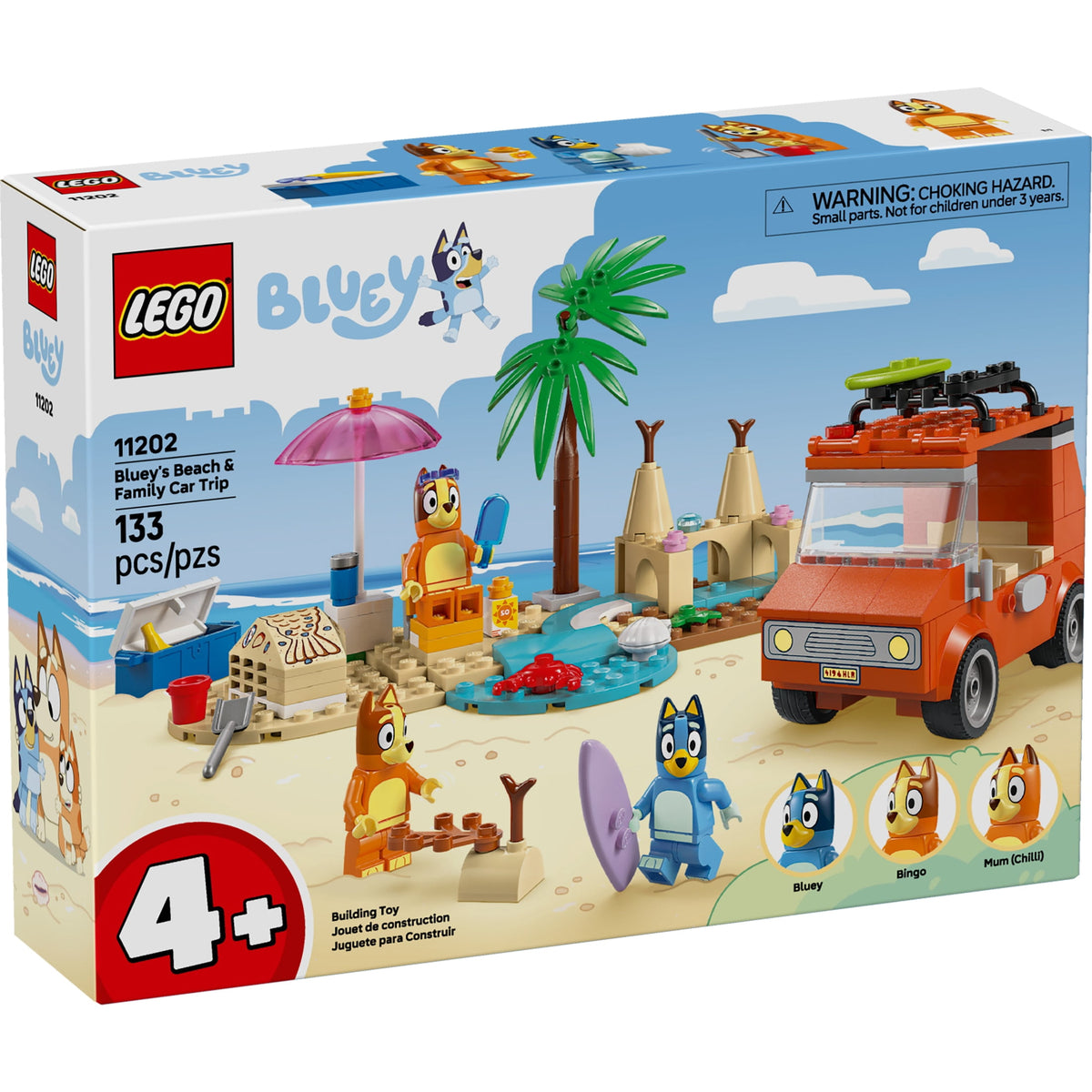 LEGO Bluey: Bluey’s Beach & Family Car Trip - Toddler Learning Toy for Kids 4+ - Includes Bluey, Bingo, and Mum Minifigures - Birthday Gift For Boys and Girls, Ages 4+ - 11202